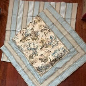 Rose Tree Madeline Euro Sham Blue Cream Floral Stripe Reversible Set of 2
